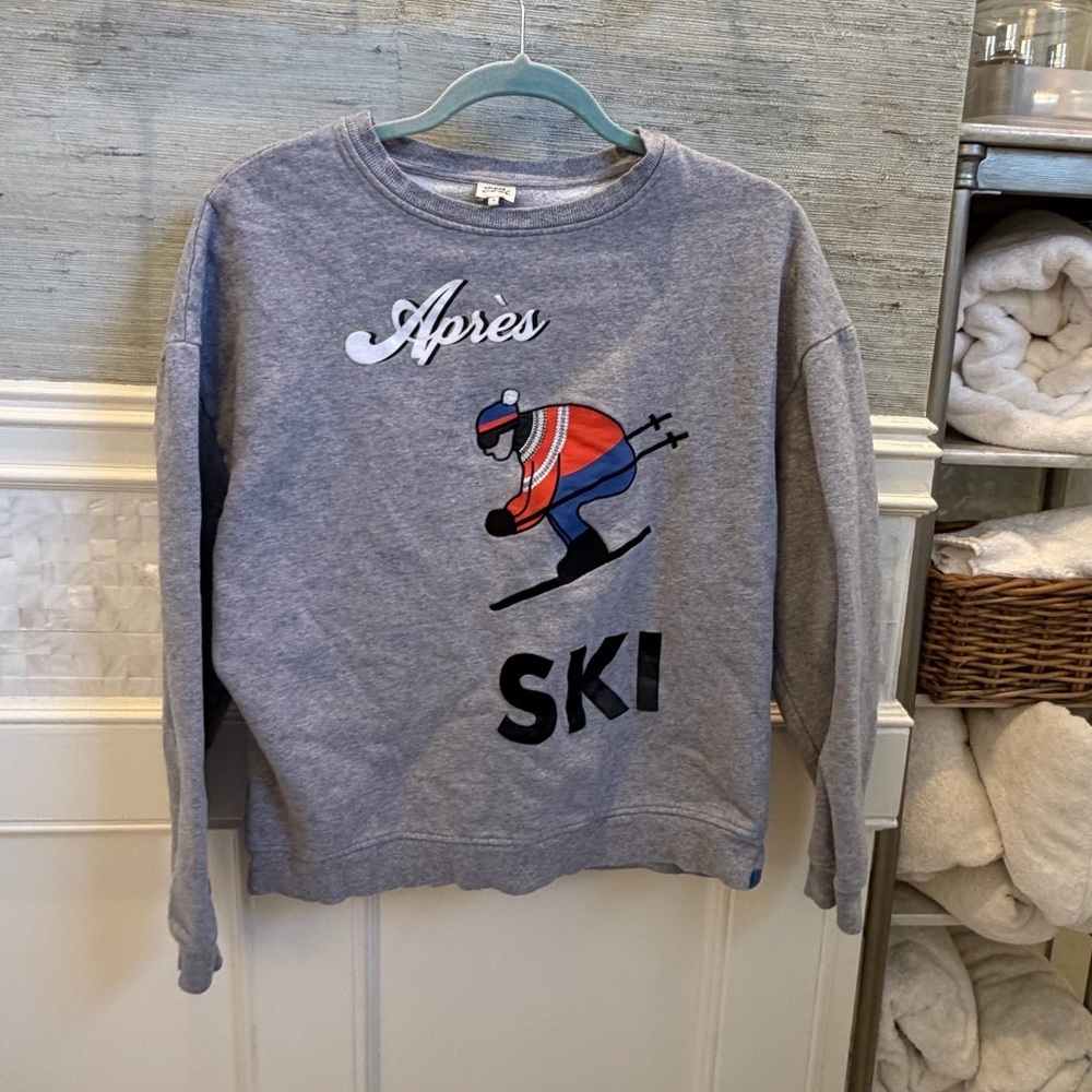 Small Anthropologie kule Apres Ski oversized sweatshirt gray embroidered - Picture 3 of 16